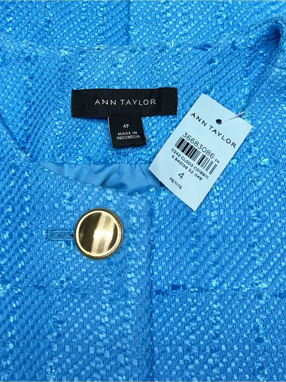 Ann Taylor Blue Tweed Matching Set NWT Size 4 Petite | Fully Lined - Picture 4 of 7